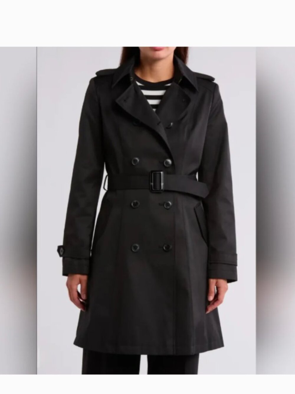 NWT Lauren Ralph Lauren Black Double Breasted Belted Rain Trench Coat Size Large